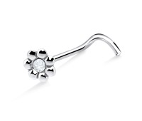 Stone Studded Flower Silver Curved Nose Stud NSKB-1012